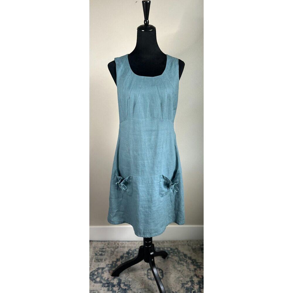 COVELO Light Blue 100% Linen Sleeveless Patch Pocket Midi Dress Size 6